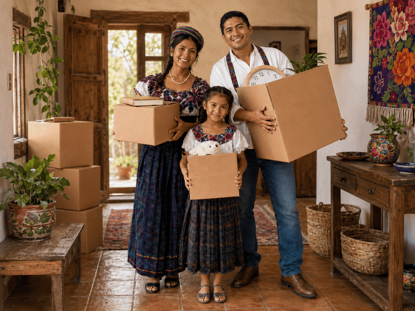 Familia García Express preparando paquetes para enviar